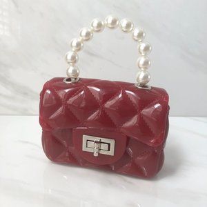 Mini Purse with Pearls - RED/BURGUNDY PVC